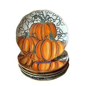 Eli + Ana Pumpkin Patch Salad Plates 8" Set of 5 Handmade Ceramic Fall Decor New